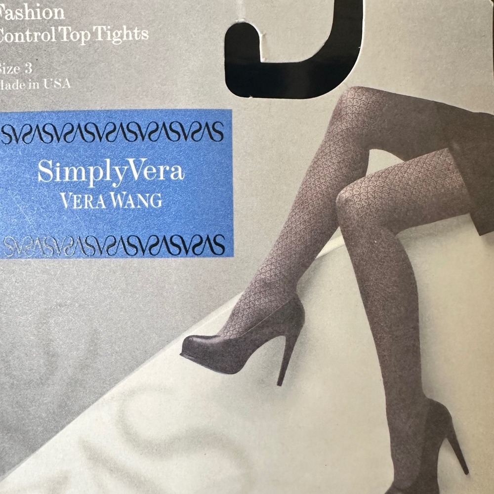 NWT Simply Vera Vera Wang Black Mini Houndstooth Control Top Tights Sz 3 VW2126